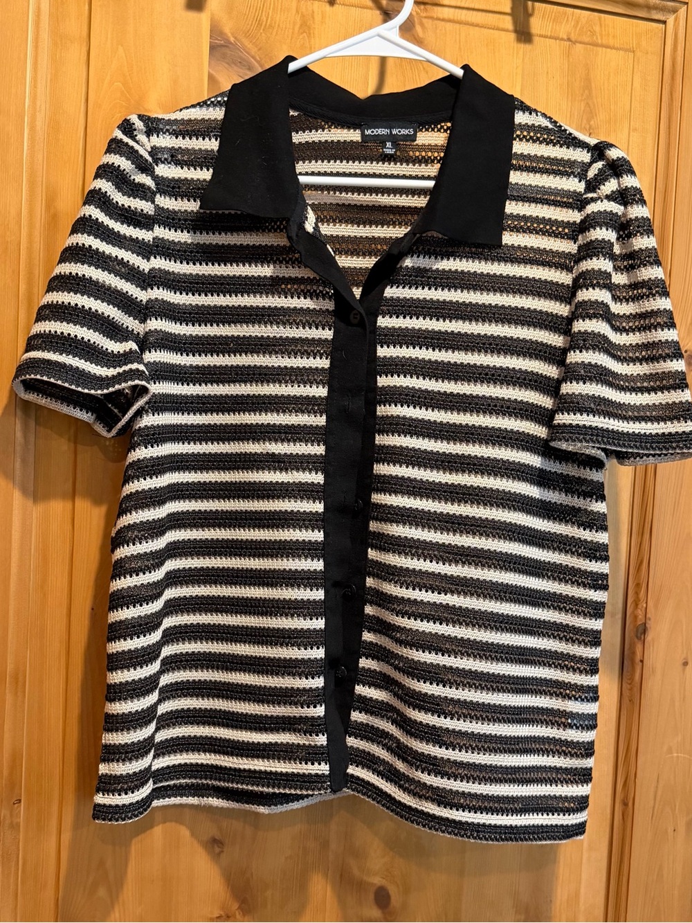 Modern Works Black & Tan Striped Button-Down Top